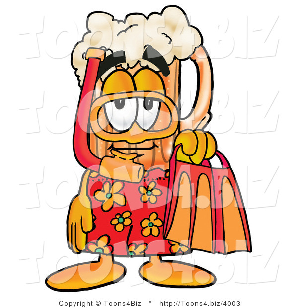 Illustration of a Beer Mug Mascot in Orange and Red Snorkel Gear