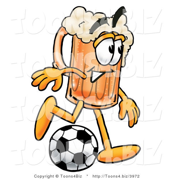 Illustration of a Beer Mug Mascot Kicking a Soccer Ball