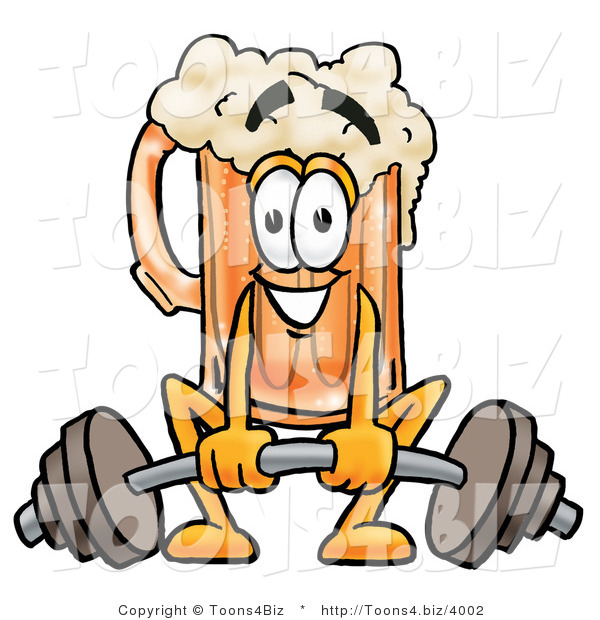 Illustration of a Beer Mug Mascot Lifting a Heavy Barbell