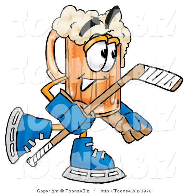 Illustration of a Beer Mug Mascot Playing Ice Hockey