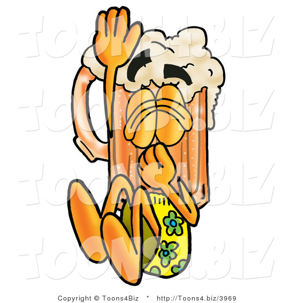 Illustration of a Beer Mug Mascot Plugging His Nose While Jumping into Water