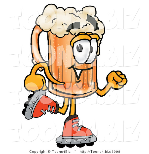 Illustration of a Beer Mug Mascot Roller Blading on Inline Skates