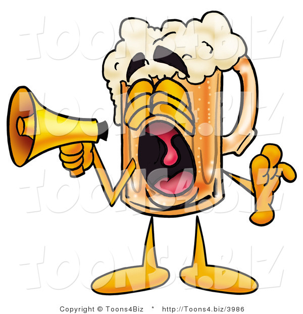 Illustration of a Beer Mug Mascot Screaming into a Megaphone