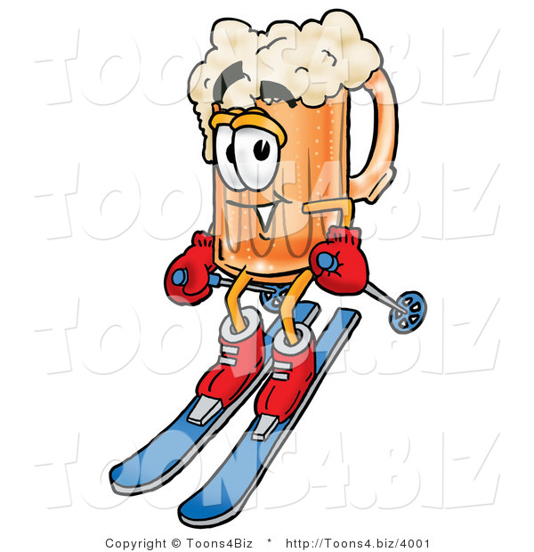 Illustration of a Beer Mug Mascot Skiing Downhill