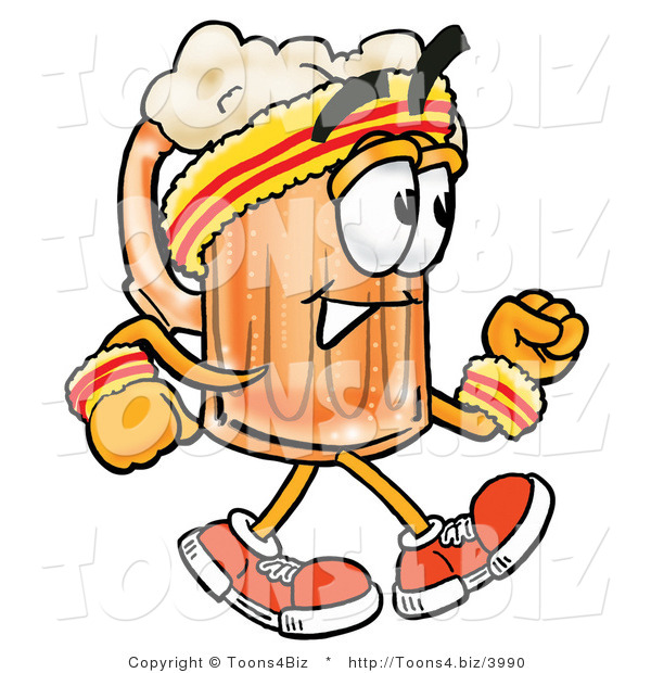 Illustration of a Beer Mug Mascot Speed Walking or Jogging