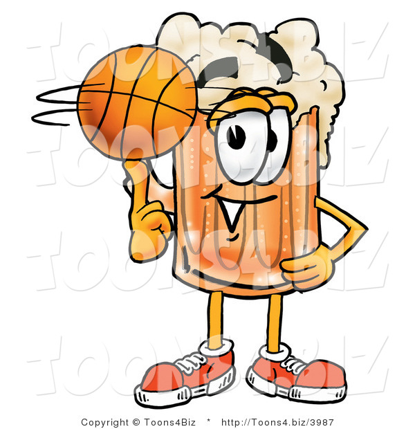 Illustration of a Beer Mug Mascot Spinning a Basketball on His Finger
