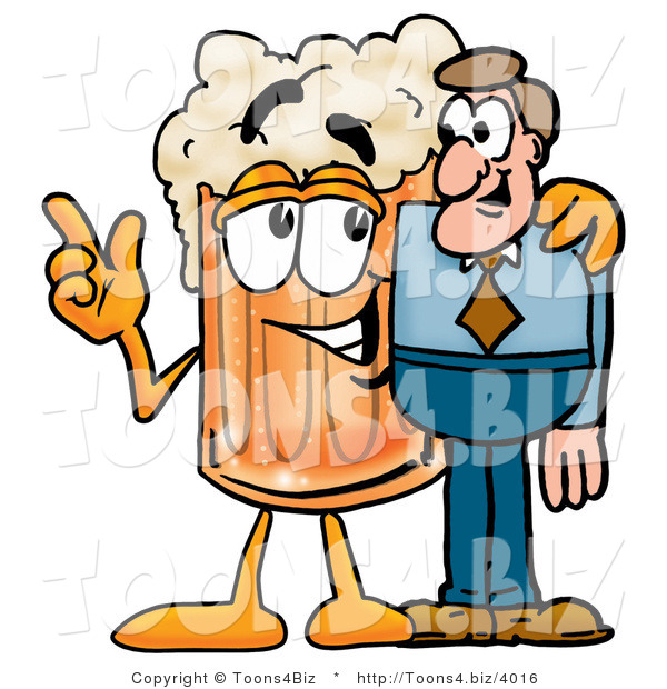 Illustration of a Beer Mug Mascot Talking to a Business Man