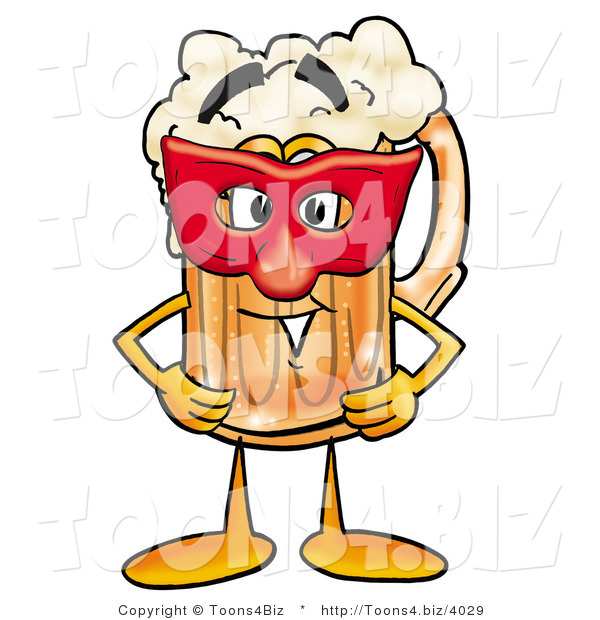 Illustration of a Beer Mug Mascot Wearing a Red Mask over His Face