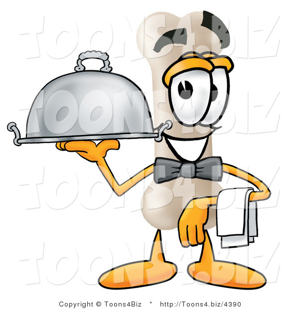 Illustration of a Bone Mascot Dressed As a Waiter and Holding a Serving Platter