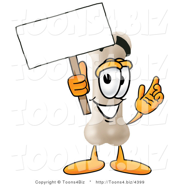Illustration of a Bone Mascot Holding a Blank Sign