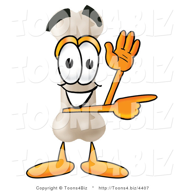 Illustration of a Bone Mascot Waving and Pointing