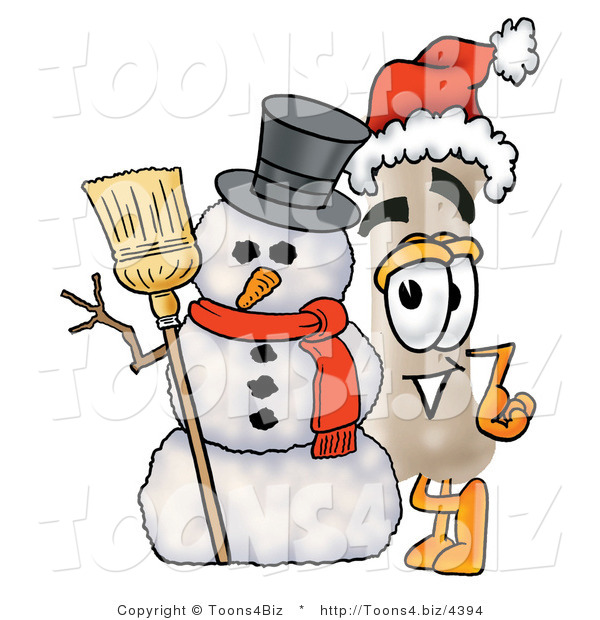 Illustration of a Bone Mascot with a Snowman on Christmas