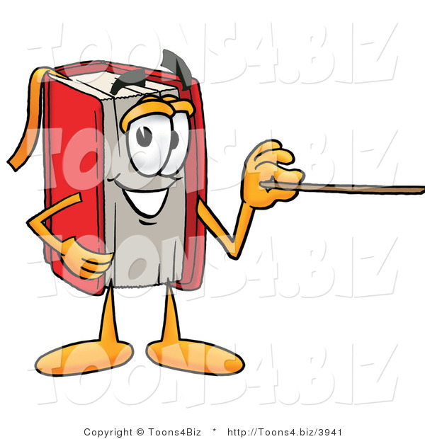 Illustration of a Book Mascot Holding a Pointer Stick