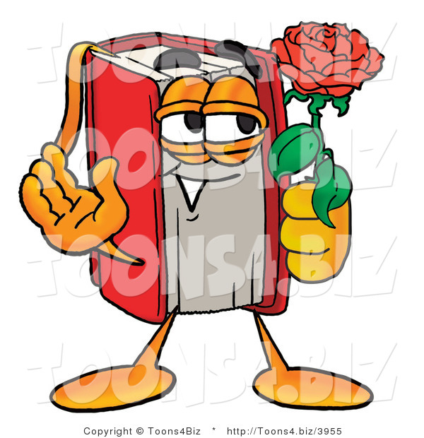 Illustration of a Book Mascot Holding a Red Rose on Valentines Day