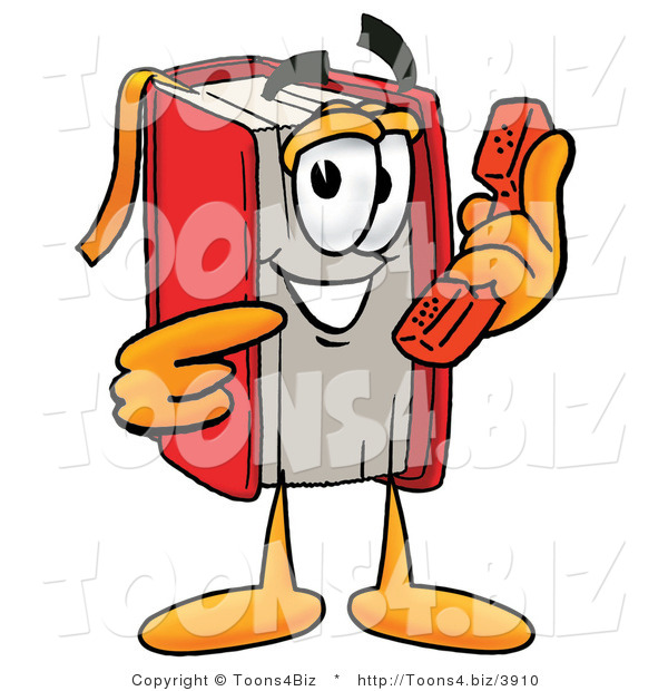 Illustration of a Book Mascot Holding a Telephone