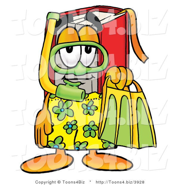 Illustration of a Book Mascot in Green and Yellow Snorkel Gear