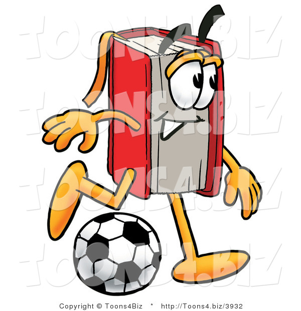Illustration of a Book Mascot Kicking a Soccer Ball