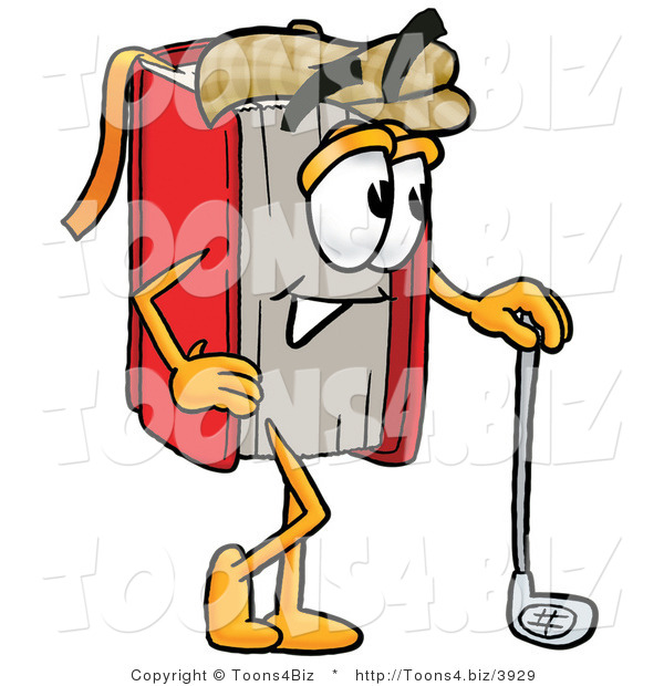Illustration of a Book Mascot Leaning on a Golf Club While Golfing