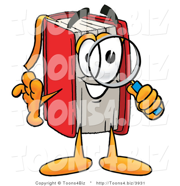 Illustration of a Book Mascot Looking Through a Magnifying Glass