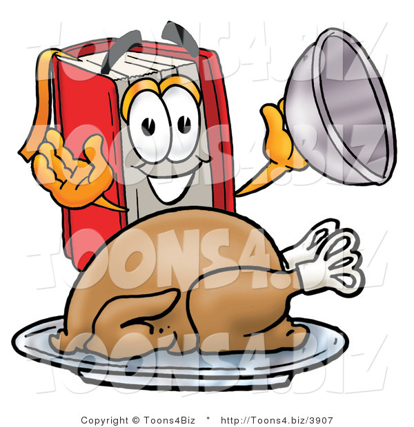Illustration of a Book Mascot Serving a Thanksgiving Turkey on a Platter
