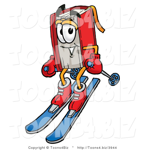 Illustration of a Book Mascot Skiing Downhill