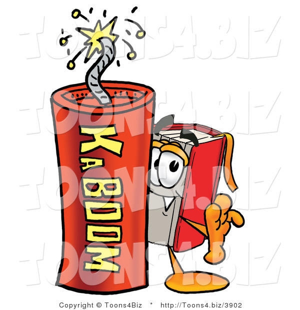 Illustration of a Book Mascot Standing with a Lit Stick of Dynamite