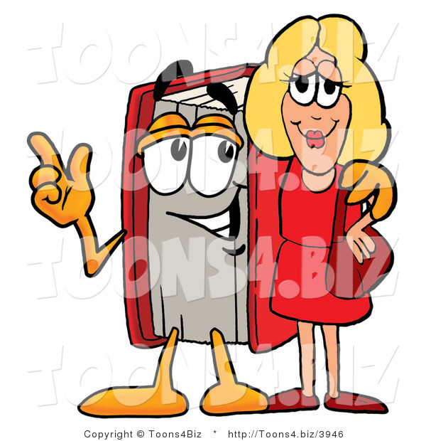 Illustration of a Book Mascot Talking to a Pretty Blond Woman