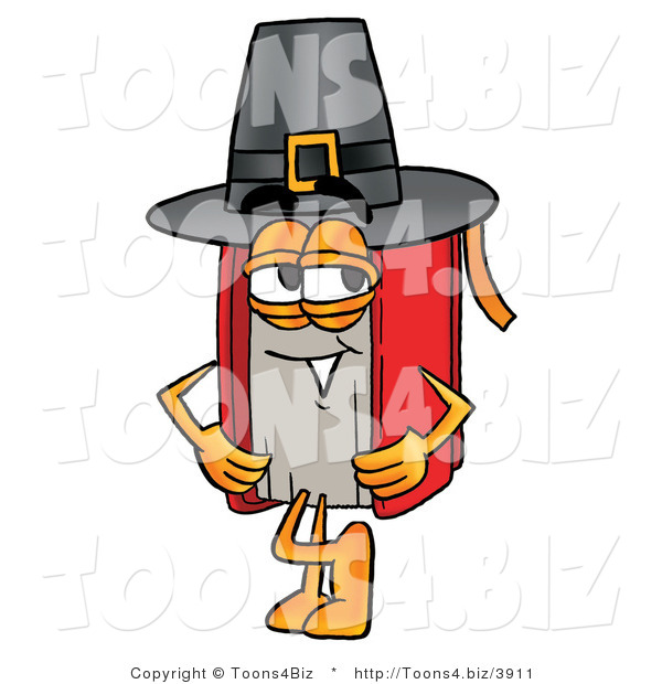 Illustration of a Book Mascot Wearing a Pilgrim Hat on Thanksgiving