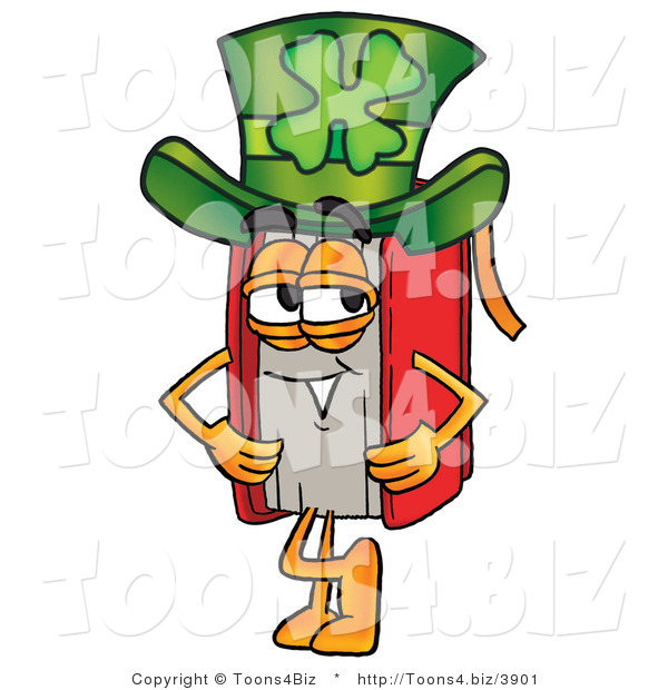 Illustration of a Book Mascot Wearing a Saint Patricks Day Hat with a Clover on It