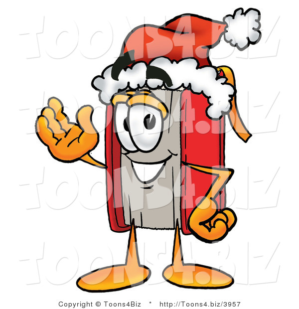 Illustration of a Book Mascot Wearing a Santa Hat and Waving
