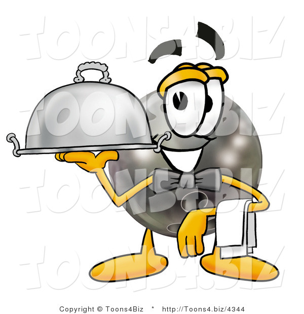 Illustration of a Bowling Ball Mascot Dressed As a Waiter and Holding a Serving Platter