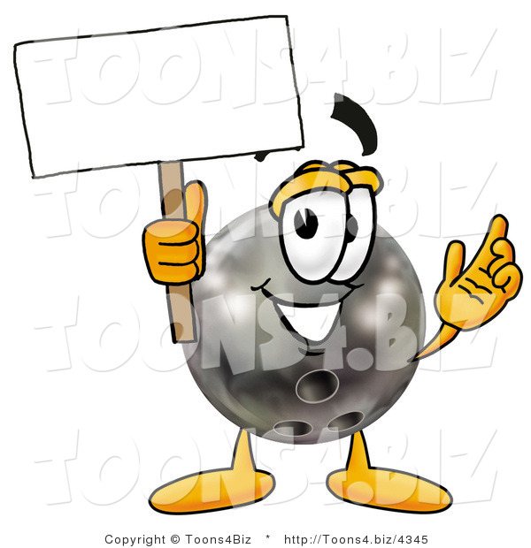 Illustration of a Bowling Ball Mascot Holding a Blank Sign