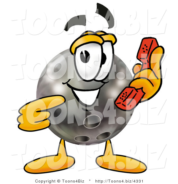 Illustration of a Bowling Ball Mascot Holding a Telephone