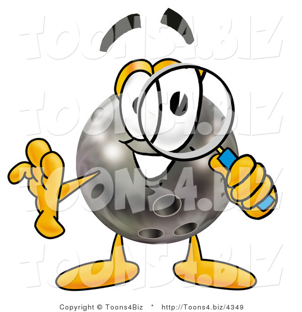 Illustration of a Bowling Ball Mascot Looking Through a Magnifying Glass