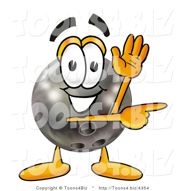 Illustration of a Bowling Ball Mascot Waving and Pointing