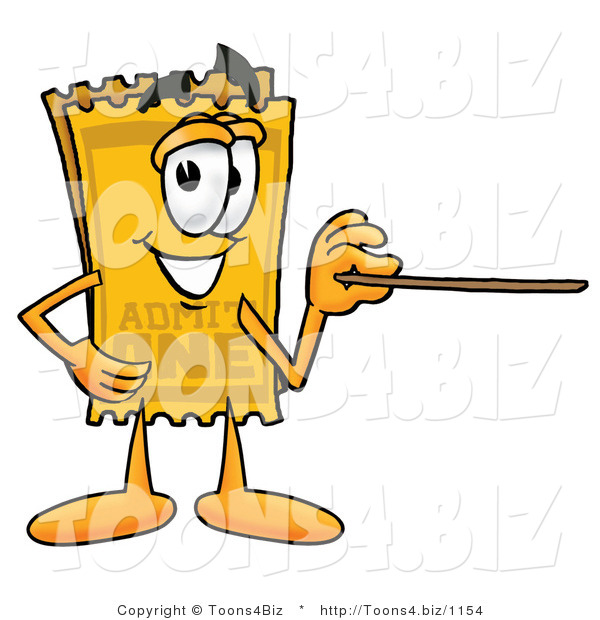 Illustration of a Cartoon Admission Ticket Mascot Holding a Pointer Stick