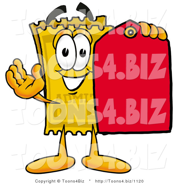 Illustration of a Cartoon Admission Ticket Mascot Holding a Yellow