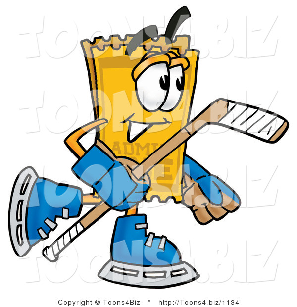 Illustration of a Cartoon Admission Ticket Mascot Playing Ice Hockey