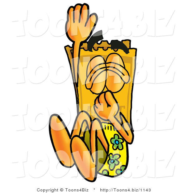 Illustration of a Cartoon Admission Ticket Mascot Plugging His Nose While Jumping into Water