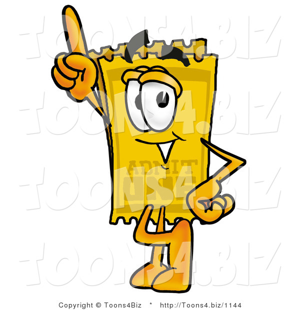 Illustration of a Cartoon Admission Ticket Mascot Pointing Upwards
