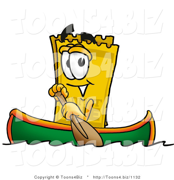 Illustration of a Cartoon Admission Ticket Mascot Rowing a Boat