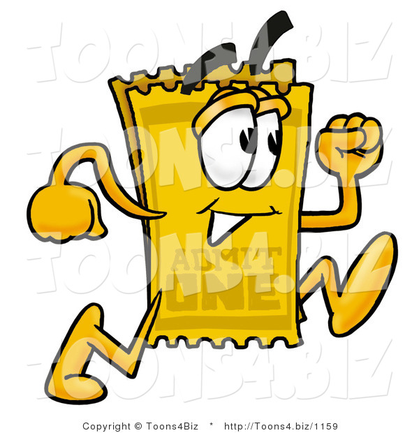 Illustration of a Cartoon Admission Ticket Mascot Running