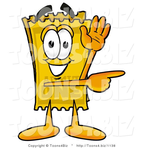Illustration of a Cartoon Admission Ticket Mascot Waving and Pointing