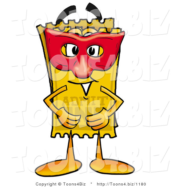 Illustration of a Cartoon Admission Ticket Mascot Wearing a Red Mask over His Face