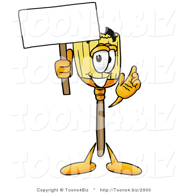 Illustration of a Cartoon Broom Mascot Holding a Blank Sign