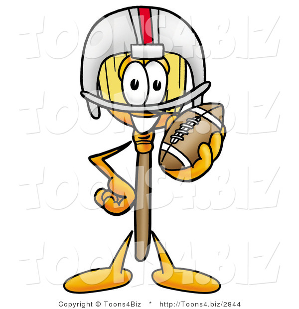 Illustration of a Cartoon Broom Mascot in a Helmet, Holding a Football