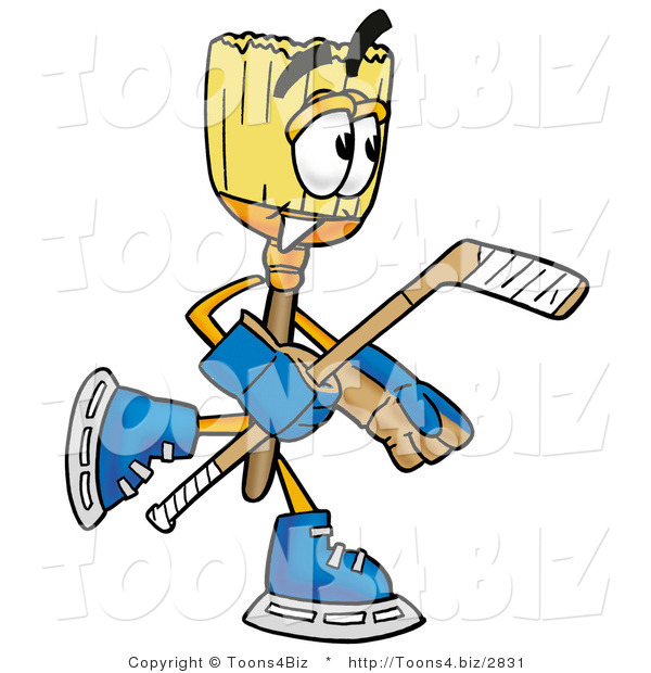 Illustration of a Cartoon Broom Mascot Playing Ice Hockey