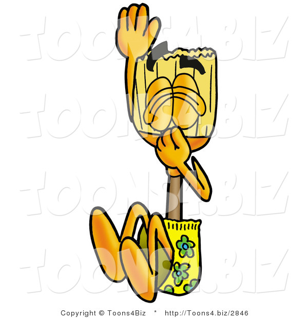 Illustration of a Cartoon Broom Mascot Plugging His Nose While Jumping into Water