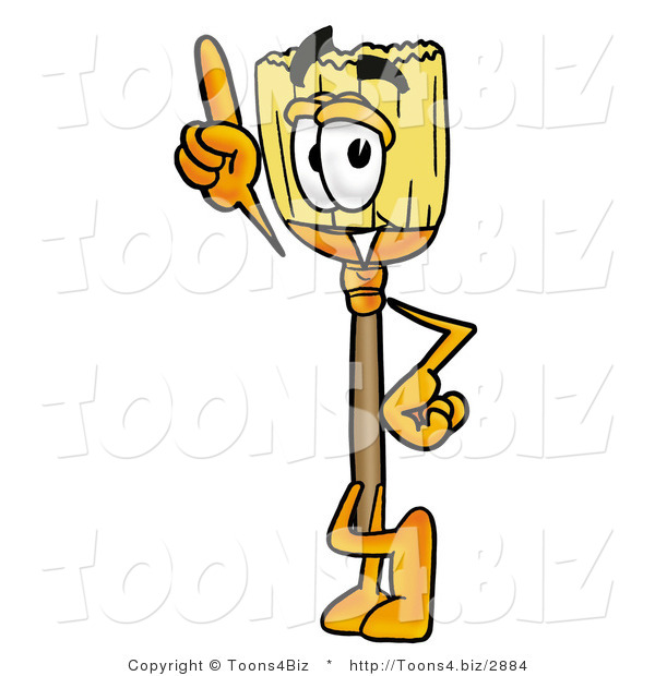 Illustration of a Cartoon Broom Mascot Pointing Upwards