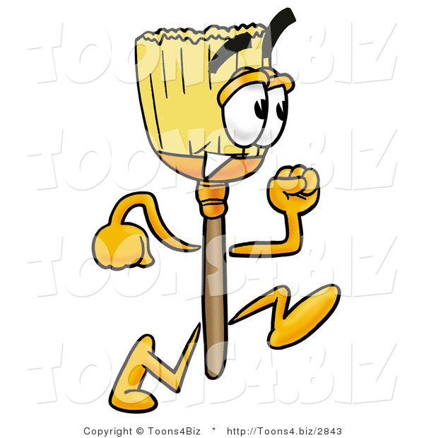 Illustration of a Cartoon Broom Mascot Running